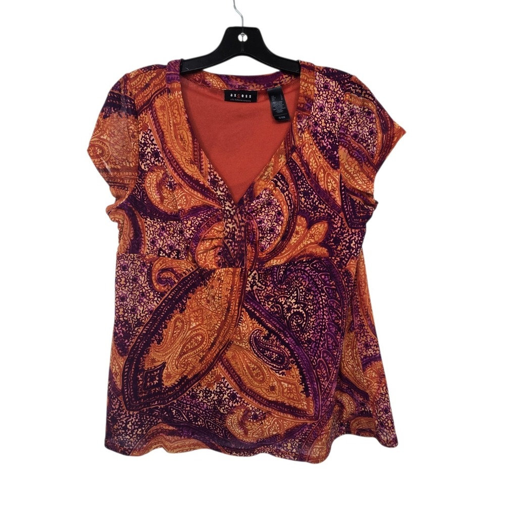 Vintage 90s Y2K Axcess Mesh Babydoll Top Women's LG Orange Wine Paisley Boho